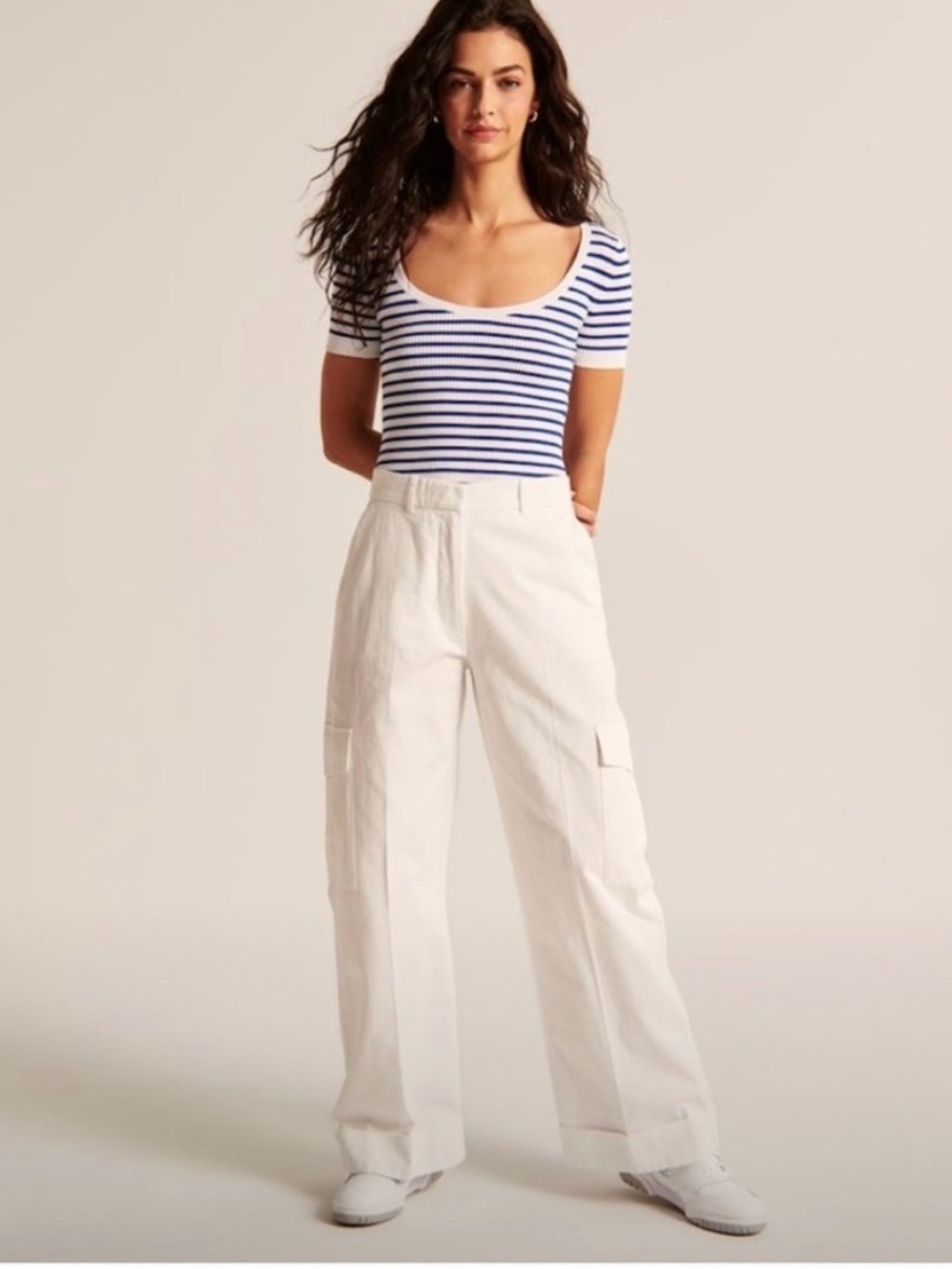 Abercrombie & Fitch White Wide-Leg Cargo Pants
